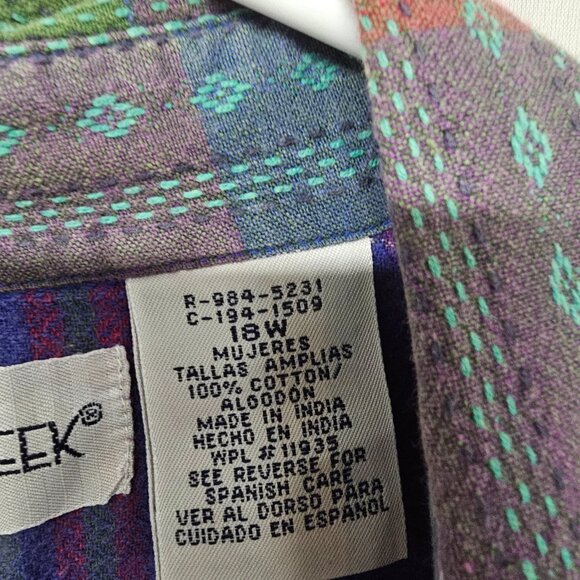 Vintage Cabin Creek Button Down Blouse Purple Green Plaid Preppy Boho 18W - Picture 10 of 12